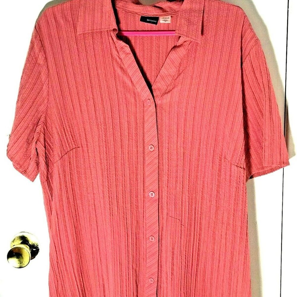 Basic Editions 1X Pink Short Sleeve Cotton